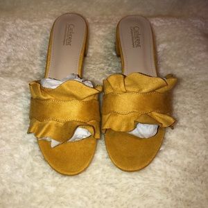 Yellow Ultra Suede Ruffle Sandals